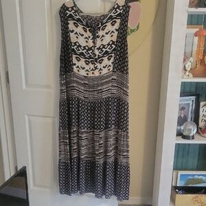 Signature Collection boho Sleeveless Black and White maxi Patterned Dress sz1X